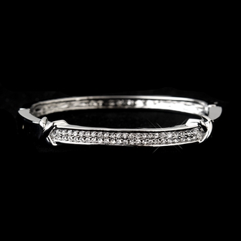Antique Silver Clear CZ Crystal Bangle Bridal Bracelet 3016