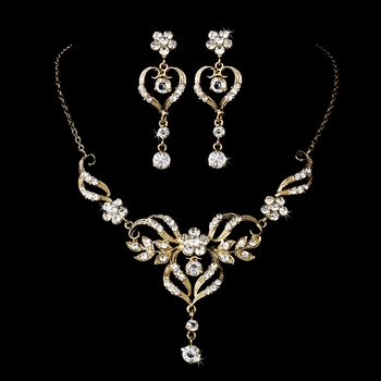 Beautiful Gold Crystal Bridal Jewelry Set NE 8322